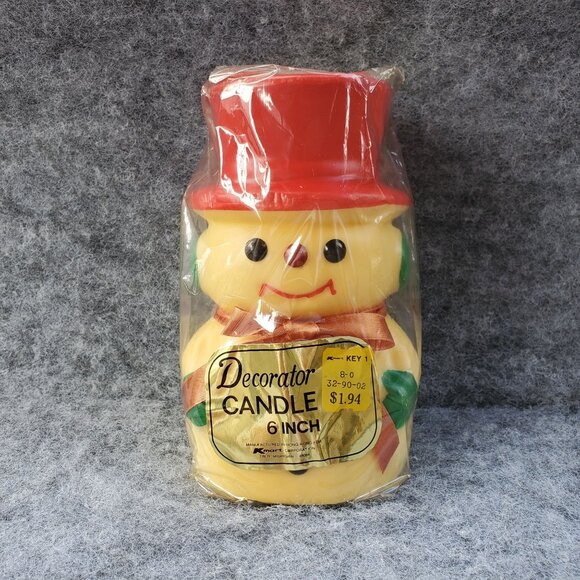 VTG Decorator Candle Snowman 6" With Red Hat & Bow Kmart Corporation Hong Kong - Picture 1 of 4